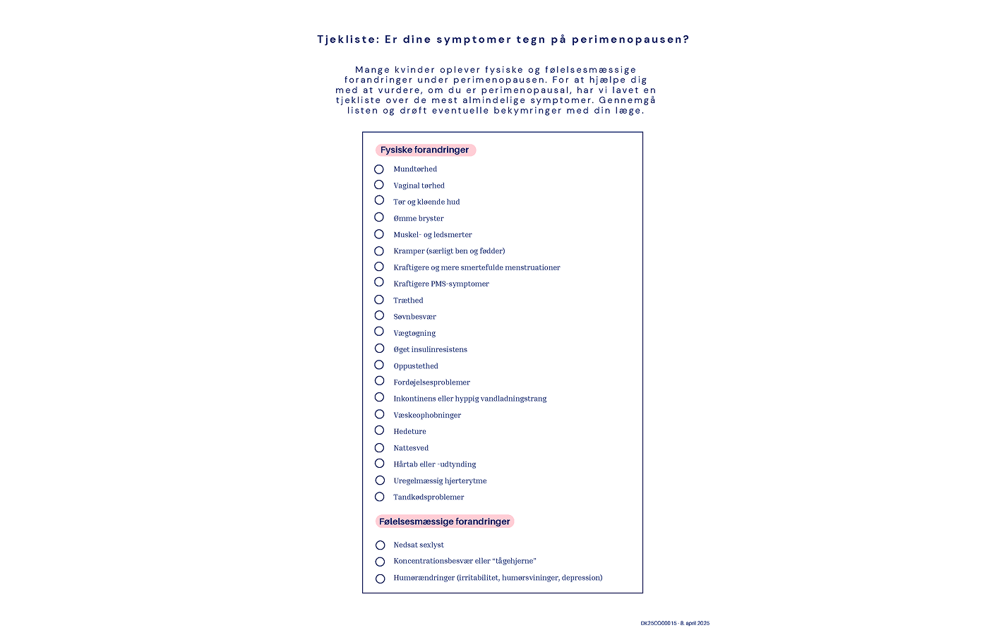 symptomer tjekliste
