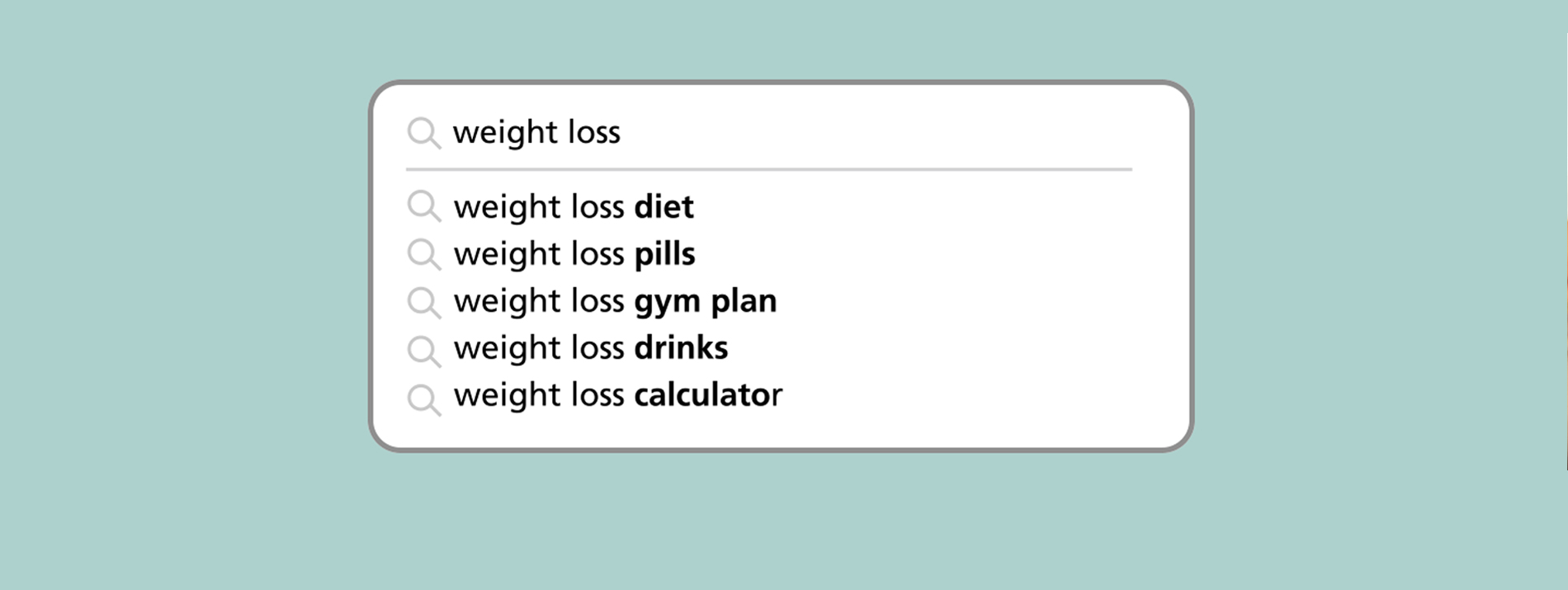 An illustration of a search for 'weight loss'.